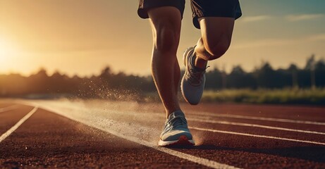 an athlete, runner running on track closeup of shoe, feet. sports and fitness background