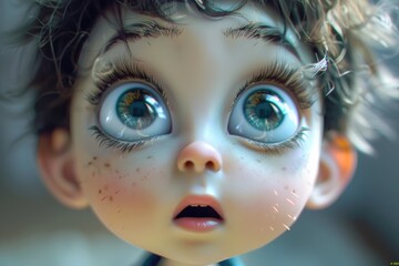 Canvas Print - Close up of a doll with big eyes, suitable for various themes and projects