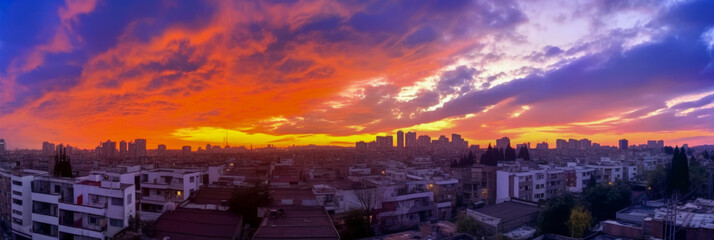 Wall Mural - Panoramic sunset view of a city