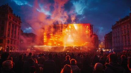 Wall Mural - Large Crowd of People Sitting Around a Stage