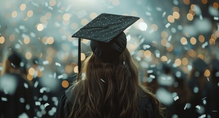 Woman in Graduation Cap Looking at Crowd