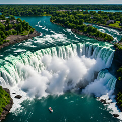 Wall Mural - Niagara Falls in Canada, aerial view, famous tourist attractions, magnificent natural scenery, banners and background