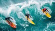 © olegganko - Group of People Riding Surfboards on Top of a Wave