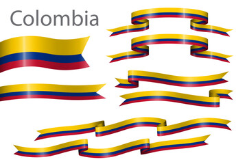 Set of flag ribbon with colors of Colombia for independence day celebration decoration