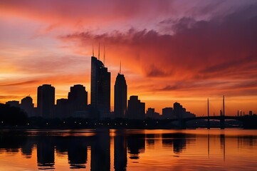 Wall Mural - sunset over the city