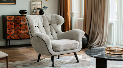 Wall Mural - modern armchair with antique furnishings in a living room.