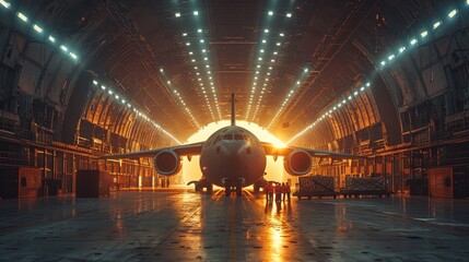 Workers securing air containers inside the cargo hold of a large freight aircraft Generative AI