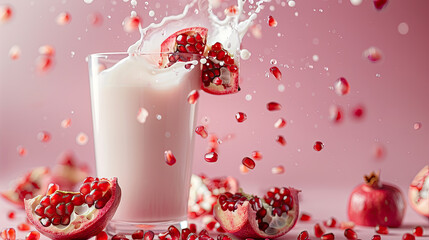 Wall Mural - pomegranate milkshake splash in a glass