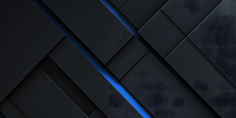 Sticker - Black background with blue glowing lines, dark abstract wallpaper design with futuristic geometric shapes and stripes, perfect for technology-inspired designs or high-tech digital art.