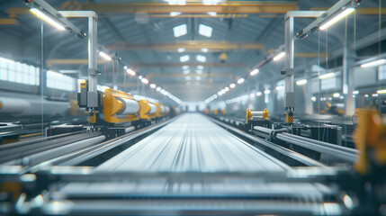 Poster - A factory with a conveyor belt and a lot of machinery