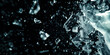 © ana - dramatic background texture featuring shattered glass with fragments and bits of shards exploding in the air. Black background contrasting with the broken class pieces. Motion and bokeh blur effect.