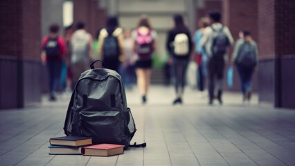 Canvas Print - A group of a bunch of people walking down the hallway, AI