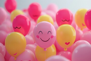 Wall Mural - A bunch of balloons with a smiling face on one of them