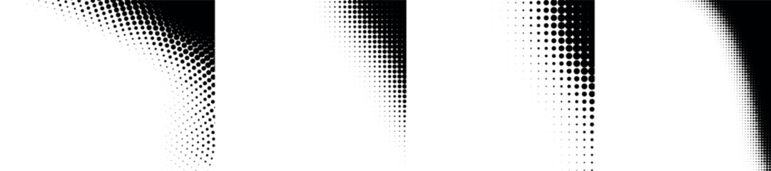 Wall Mural - set of halftone curve corners. dot backgrounds. half tone textures. gradient dots patterns. vector i