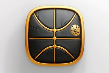 Sports button with basketball ball under transparent glass. Icons for a site or application. 