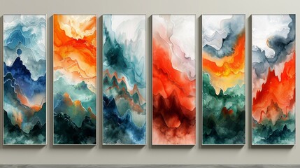 A modern set of abstract art backgrounds with watercolor paintings. Suitable for wall art, wall decoration, posters, canvas prints, postcards, and cover designs.