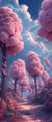 Canvas Print - a forest of pink trees with a blue sky in the background