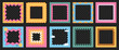© annetdebar - Set of border square frames with groovy elements. Text boxes on transparent background as a png. Cute and fun. Wavy line and clouds. Trendy template design