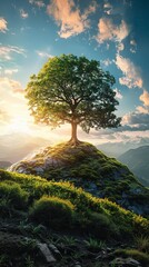 Wall Mural - A tree is growing on a rocky hillside