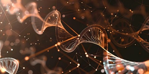 DNA strands intertwine in healthcare AI research exploring gene sequences and digital data. Concept Healthcare AI, Gene Sequences, Digital Data, DNA Strands, Research
