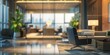 © soem - Capture the sophistication of a corporate office setting with a blurred background, showcasing sleek furnishings, polished surfaces, and refined aesthetics.