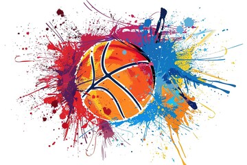 Colorful basket ball with spots and sprays on a white background .