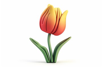 A detailed 3D clay icon of a cartoon tulip flower, featuring vibrant colors and playful design elements, perfect for adding a touch of whimsy to floral-themed projects