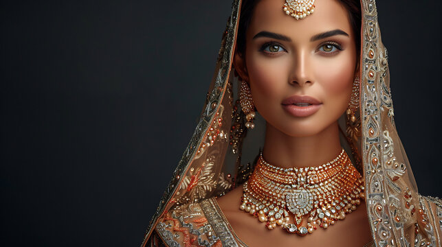 Indian Bride in Studio with Elegant Makeup, AI generative
