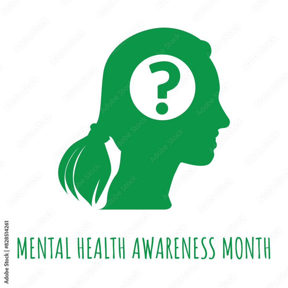 Vector May Mental Health Awareness Month icon with a human woman's head ...