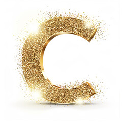 Wall Mural - Golden glowing letter C with gold dust on white clean background. Scrapbook activity. Generative AI