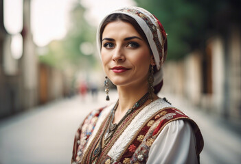 Wall Mural - portrait of a Turkish woman in traditional dress with a sincere smile, 
