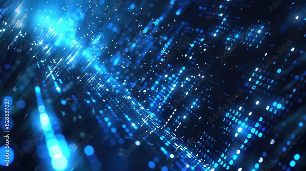 Blue abstract light technology background with digital pixel internet ...