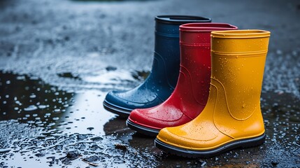 Wall Mural - Depict sturdy rain boots, complete with textured rubber and a comfortable lining.