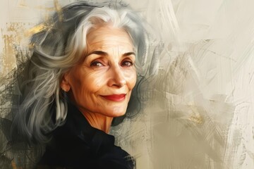 Wall Mural - elegant mature woman with healthy glowing skin beauty portrait digital painting