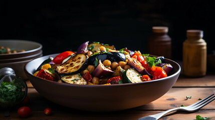 Wall Mural - Roasted Vegetable and Chickpea Bowl recipe. Generative AI