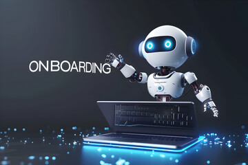 A Robot AI holding out his hand with the word 