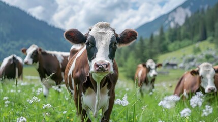 Wall Mural - Attractive cows are situated in a field