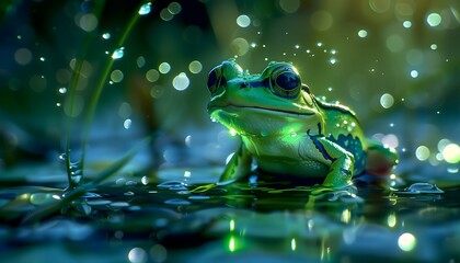 Wall Mural - Enchanting Frog in Magical Wetlands with Sparkling Lights