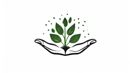 Wall Mural - two hands clasped together holding a sprouting plant with several leaves. Logo