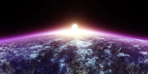 Wall Mural - beautiful sunrise or sunset over the planet, 3d rendering
