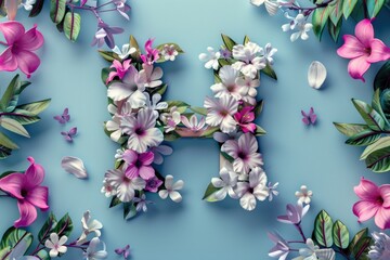 Wall Mural - Alphabet letter H surrounded by colorful floral elements. Ideal for educational materials or nature-themed designs