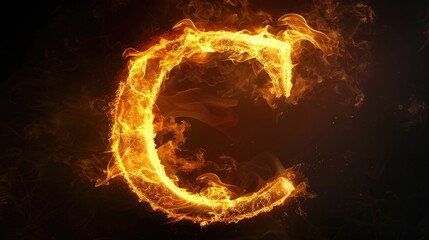 Poster - Fiery letter C symbol on dark backdrop, ideal for graphic design projects