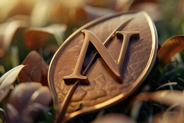 Detailed close up of a coin with the letter 