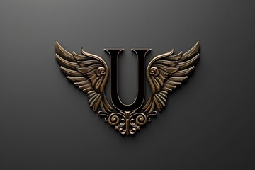 Poster - A unique black and gold letter U with wings. Perfect for design projects