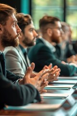 Wall Mural - Group of men working on laptops at a table, suitable for business and technology concepts