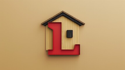 Wall Mural - A small house with a red door, suitable for various design projects