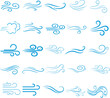 © Arafat - Wind line doodle set. Blue hand drawn wind swirls and gusts. Decorative breeze symbols for weather, nature, and climate designs