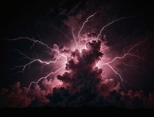 Wall Mural - Magenta fantasy lightning on black background.