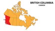 © awesome artt - British Columbia Map is highlighted on the Canada map with detailed state and region outlines.
