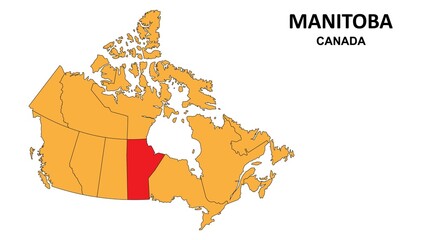 Sticker - Manitoba Map is highlighted on the Canada map with detailed state and region outlines.